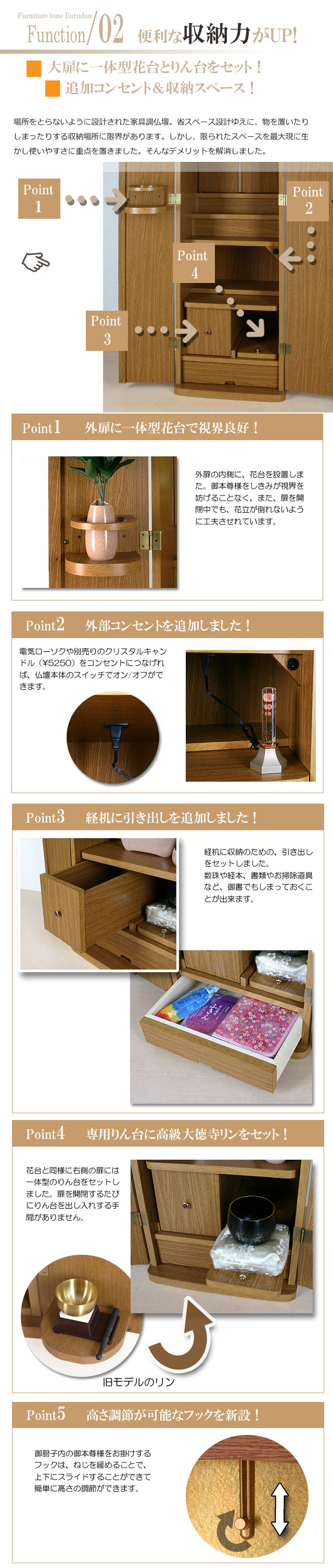 小型なのに便利な収納